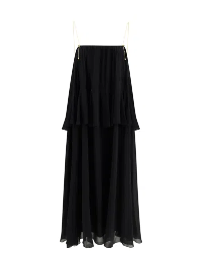 Chloé Open-back Embellished Tiered Silk-georgette Maxi Dress In Black