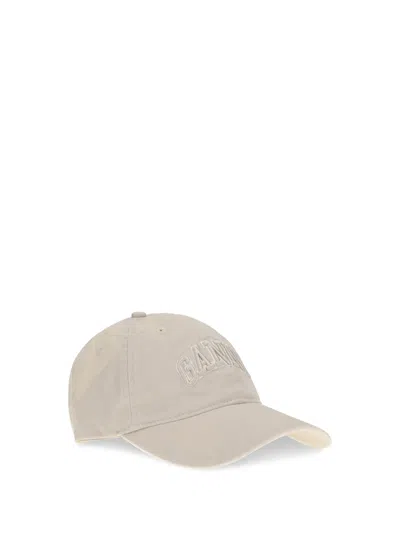 Ganni Canvas Cap With Logo In Neutral