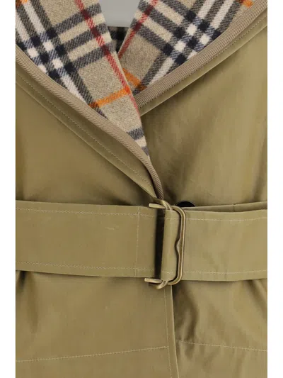 Burberry Cropped Cotton Jacket With Check Quilting In Green