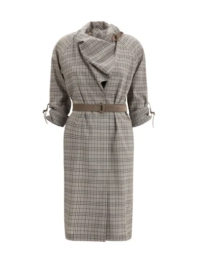 Burberry Women Wool Check Dress With A Shawl Collar In Multi