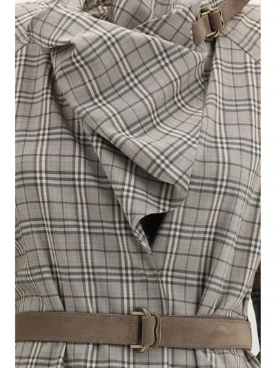 Burberry Women Wool Check Dress With A Shawl Collar In Multi