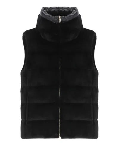 Herno Vest With Faux Fur In Black