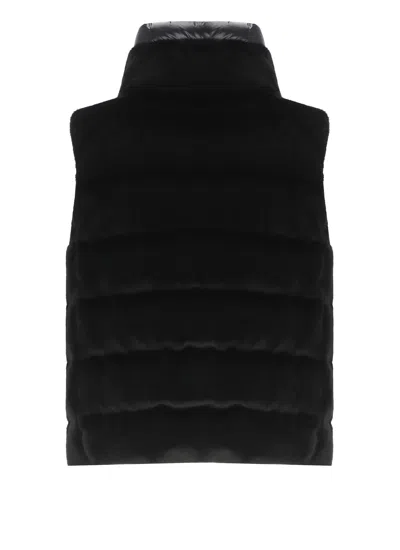Herno Vest With Faux Fur In Black
