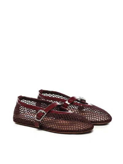 Alaïa Rouge Grenat Flat Mesh Ballerinas With Buckle Fastening In Brown