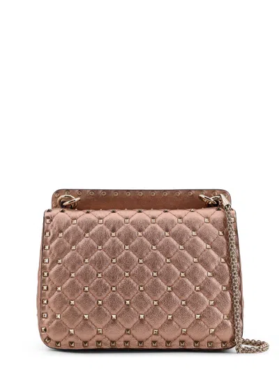 Valentino Laminated Leather Rockstud Spike Crossbody Bag In Brown