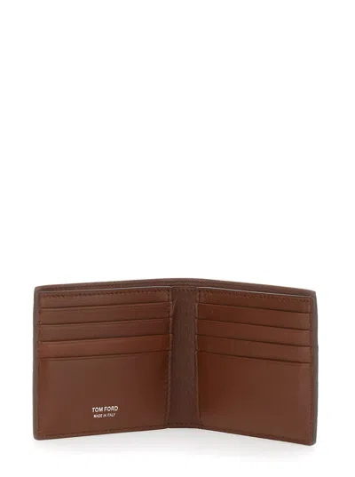 Tom Ford Brown Bi-fold Wallet With Embossed Crocodile Effect In Leather Man In Brown