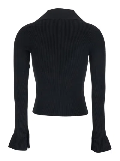 Self-portrait Ribbed-knit Cardigan In Black