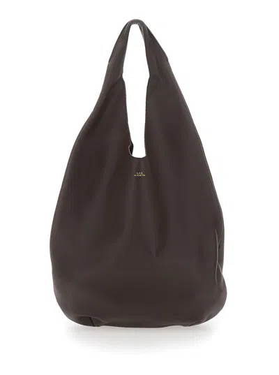 Apc Le Neige Brown Shoulder Bag With Embossed Logo On The Front In Hammered Leather Woman In Brown