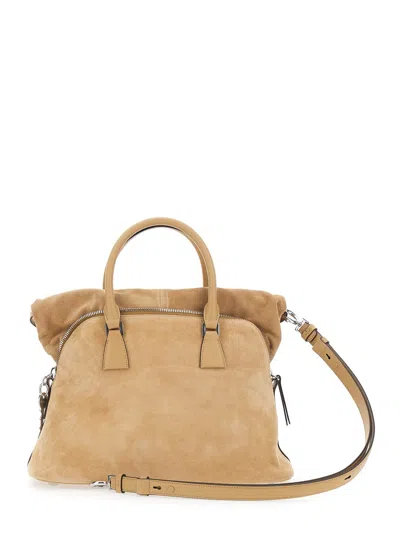 Maison Margiela 5ac Soft Beige Crossbody Bag With Adjustable And Removable Shoulder Strap And Key Charm In Leather W In Brown
