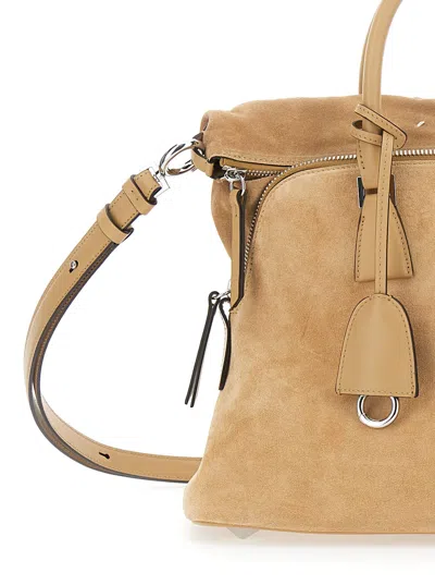 Maison Margiela 5ac Soft Beige Crossbody Bag With Adjustable And Removable Shoulder Strap And Key Charm In Leather W In Brown