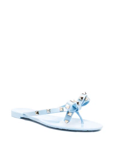 Valentino Rockstud Sandals Thong Design Bow Detail In Blue