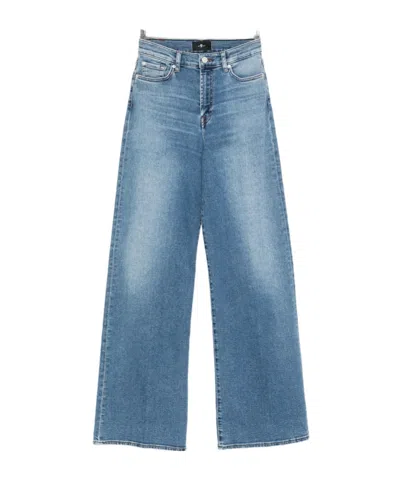 7 For All Mankind Buttoned Wide-leg Jeans In Blue