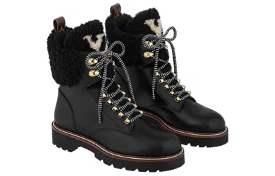 Pre-owned Louis Vuitton (wmns)  Territory Shearling Flat Ranger Boots 'black' In Multi