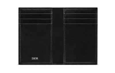 Dior Bi-fold Card Holder 'beige Black Oblique Jacquard' In Blue