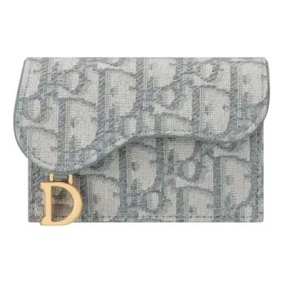 Dior Saddle Flap Card Holder 'grey Oblique Jacquard' In Brown