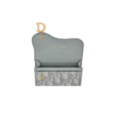 Dior Saddle Flap Card Holder 'grey Oblique Jacquard' In Brown