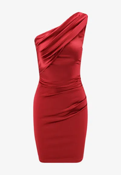 Chiara Boni La Petite Robe Zenax One-shoulder Mini Satin Dress In Red