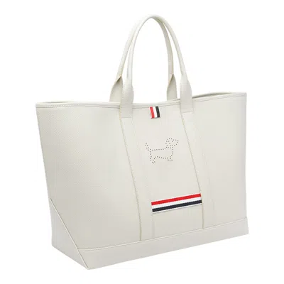 Thom Browne Medium Hector-detail Tote Bag In White