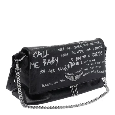 Zadig & Voltaire Womens Black Rocky Ii Graffiti Leather Cross-body Bag In Black
