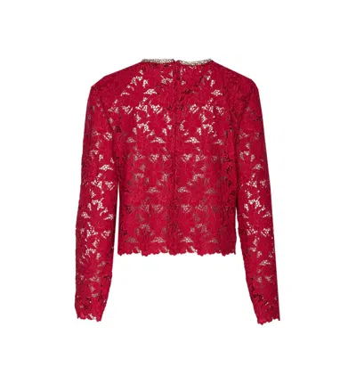 Self-portrait Embellished Guipure Lace Top In Red