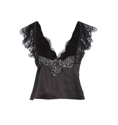 Self-portrait Satin Lace Top In Black