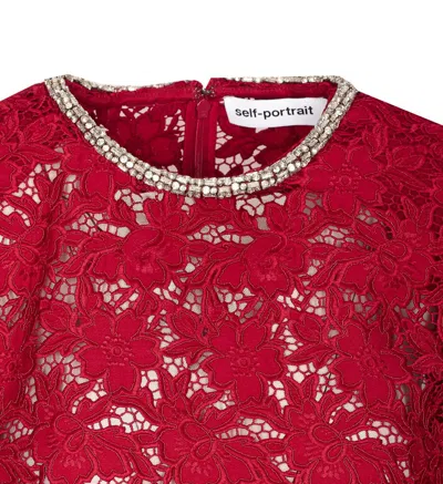 Self-portrait Embellished Guipure Lace Top In Red
