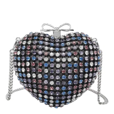 Self-portrait Multicolor Heart Shaped Clutch With Pearl Embellishments And Bow Detail In Tech Fabric Woman In Multi