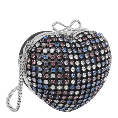 Self-portrait Multicolor Heart Shaped Clutch With Pearl Embellishments And Bow Detail In Tech Fabric Woman In Multi