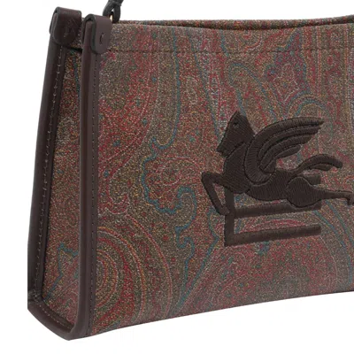 Etro Arnica Brown Clutch With Embroidered Logo On The Front And All-over Motif In Cotton Blend Woman In Brown