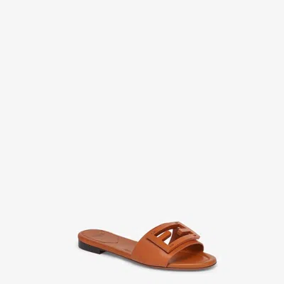 Fendi "baguette" Slides In Leather In Brown