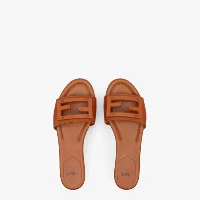 Fendi "baguette" Slides In Leather In Brown