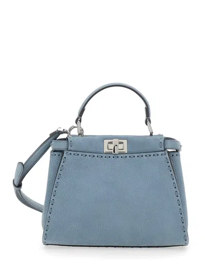 Fendi Mini Selleria Peekaboo Leather Shoulder Bag In Blue