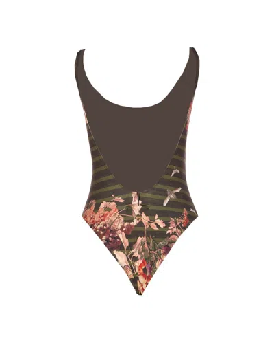 Jean Paul Gaultier Women Mariniere Grape Printed Swimsuit In Green