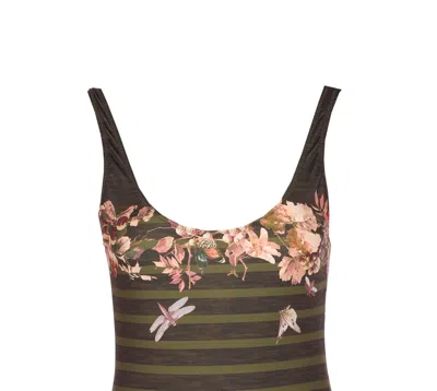 Jean Paul Gaultier Women Mariniere Grape Printed Swimsuit In Green