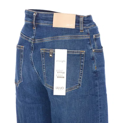 Liu •jo Liu Jo Logo Patch Straight Leg Jeans In Blue