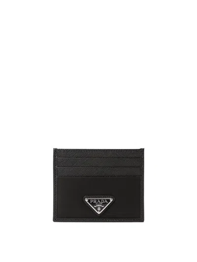 Prada Re-nylon And Saffiano Leather Cards Holder In Black