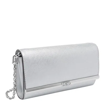 Michael Kors Mona Large Metallic Saffiano Leather Clutch In Silver