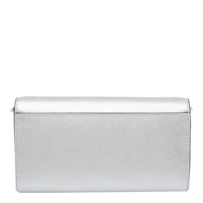 Michael Kors Mona Large Metallic Saffiano Leather Clutch In Silver
