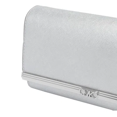 Michael Kors Mona Large Metallic Saffiano Leather Clutch In Silver