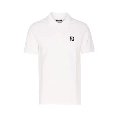 Balmain Polo Shirt Short Sleeves Ribbed Cuffs Collar In White