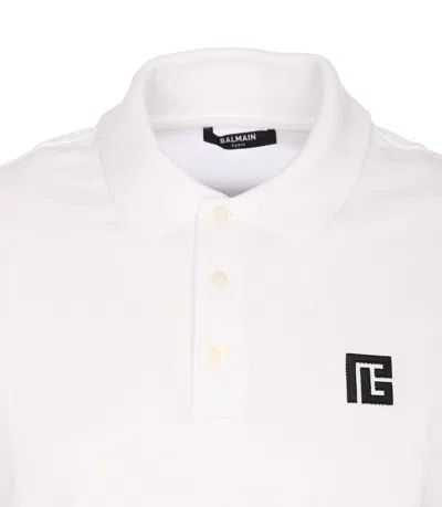 Balmain Polo Shirt Short Sleeves Ribbed Cuffs Collar In White