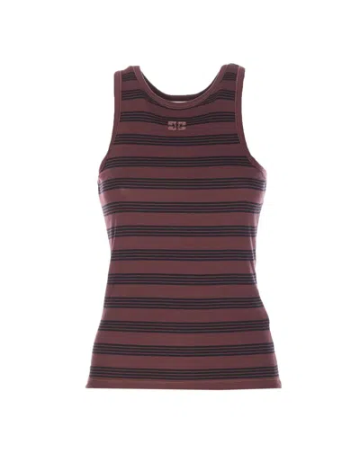 Ganni Women Stripe Rib Tank Top In Brown