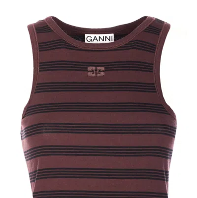 Ganni Women Stripe Rib Tank Top In Brown