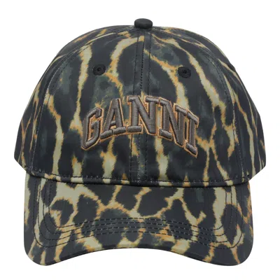 Ganni Printed Logo Baseball Cap In Burgundy