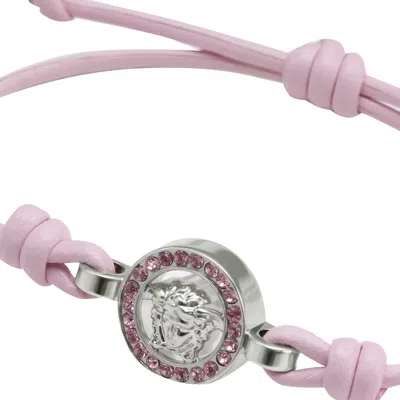 Versace Medusa Crystal Leather Bracelet In Pink