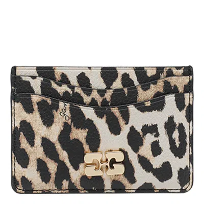 Ganni Bou Wallet In Animalier Leather In Brown