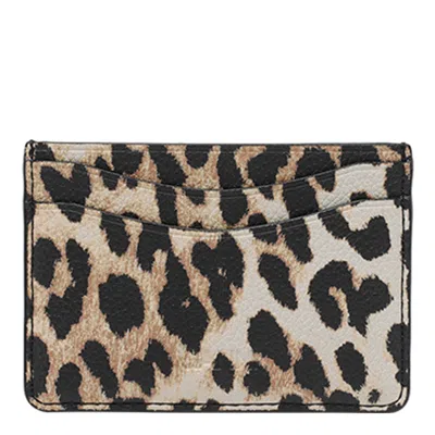 Ganni Bou Wallet In Animalier Leather In Brown