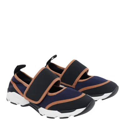 Marni Sneaker Mary Jane In Lycra Blu Scuro E Nera In Blue