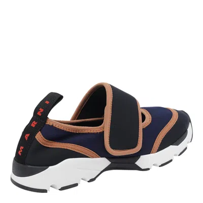 Marni Sneaker Mary Jane In Lycra Blu Scuro E Nera In Blue