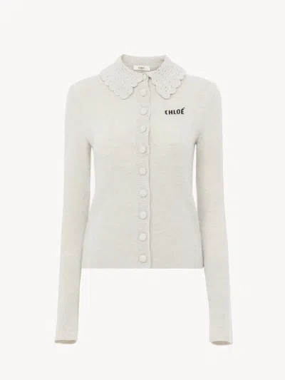 Chloé Embroidered-logo Cardigan In White